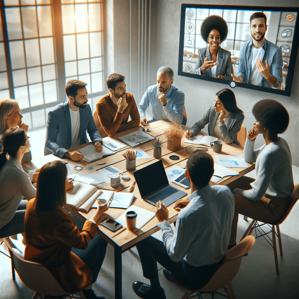 diverse and inclusive team brainstorming in a hybrid work setting