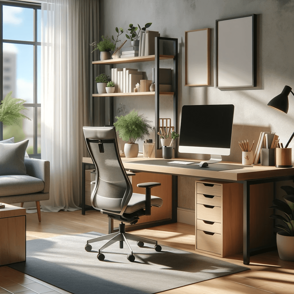 Productive home office with modern ergonomic furniture and natural lighting